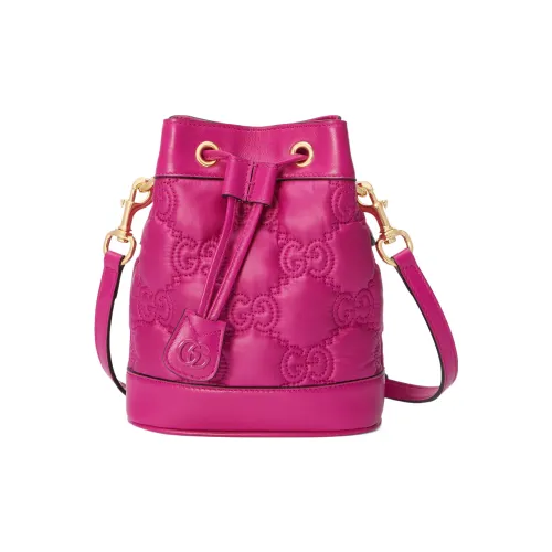 GUCCI GG Matelassé Кожа Шнур Сумка-ведро Сумка через плечо Мини Женская Фуксия