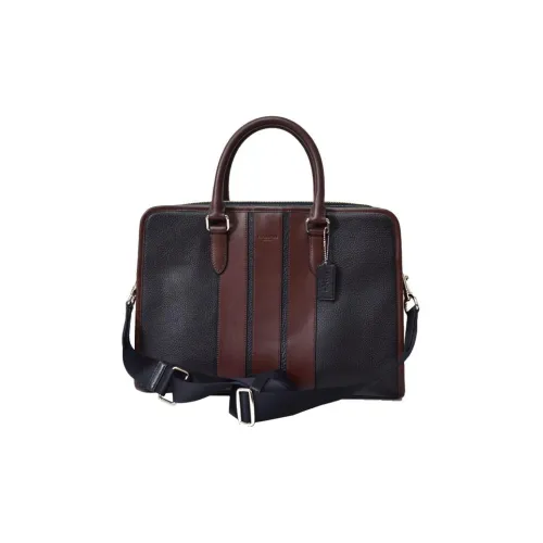 COACH Bond Галечная кожа Briefcase Сумка через плечо Сумка Мужская Черный Кроваво-красный