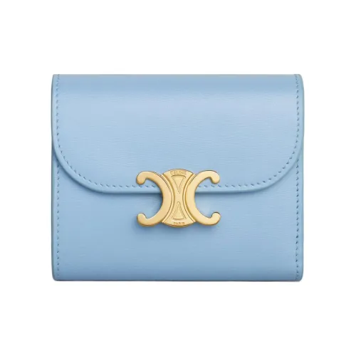CELINE Triomphe Блестящий Коровья кожа Кошелек Маленький Женский Небесно-голубой