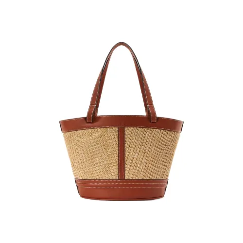 Staud Raffia Телячья кожа Тоут Сумка Сумка для покупок Сумка Сумка через плечо Женская Естественный Коричневый