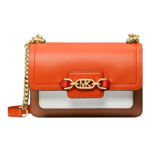 MICHAEL KORS Heather Кожа Плечевая Сумка Маленькая Женская Оранжевая Кожа Коричневая Молочно-Белая