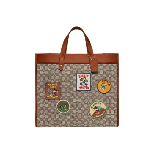 COACH Disney Collaboration Field ICONIC Ткань Jacquard And Перчаточная дубленая кожа Сумка Большая Мужская Коричневая