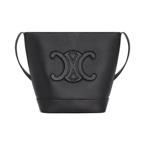 CELINE Cuir Triomphe Телячья кожа с текстурой ведрообразная сумка сумка через плечо маленькая женская черная