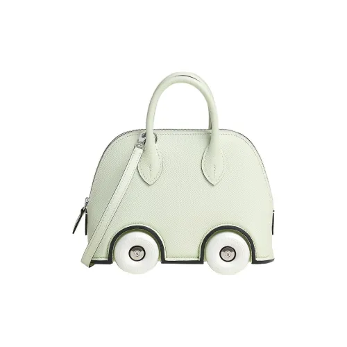 HERMES Bolide Эпсомская кожа Bowling Bag Сумка через плечо Сумка для женщин Пузырьковый зеленый и белый