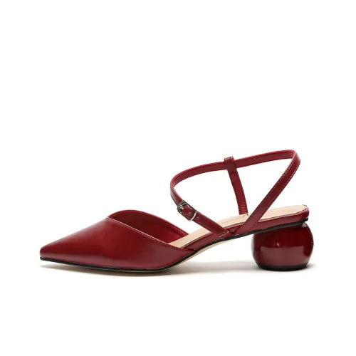 GRACEGIFT Грубый каблук Туфли Мэри Джейн Женские Темно-красный