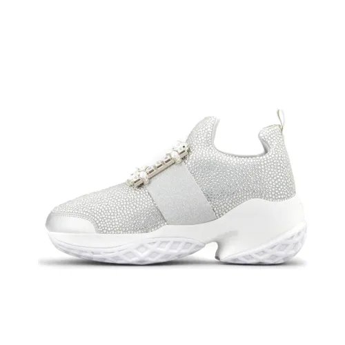Roger Vivier VIV' RUN Bling Strass Пряжка MID Топ Платформа Женская Серебряная