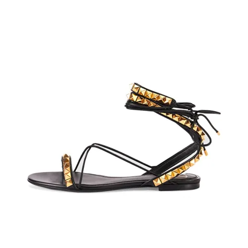 Valentino Rockstud One Ремешок Сандалии Женские Черное Золото