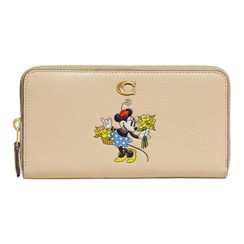 COACH Disney Collaboration Accordion Zip Переработанный Тёплая кожа Кошелек Женский Бежевый