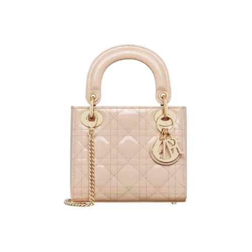 DIOR Lady Dior Лакированная кожа Коровья кожа Мини Сумка Lady Dior Сумка через плечо Сумка Мини Женская Бежевая