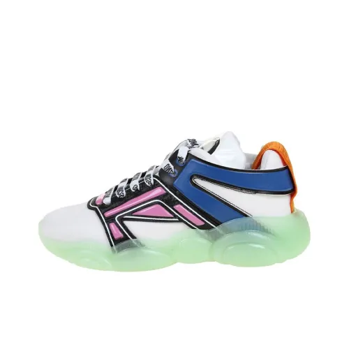 MOSCHINO Низкая обувь с платформой женская белая с голубым и розовым пэчворком