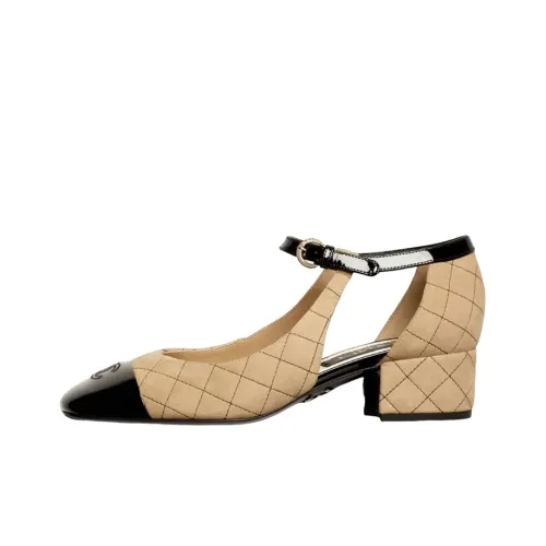 CHANEL Туфли Мэри Джейн с грубым каблуком женские бежевые