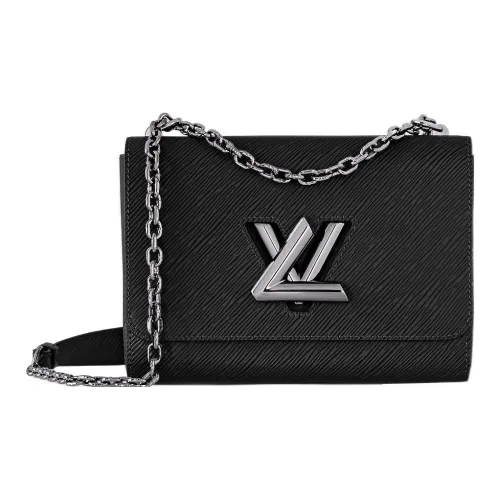 LOUIS VUITTON Twist крупнозернистая текстура коровьей кожи сумка через плечо среднего размера женская цвет оловянно-серый