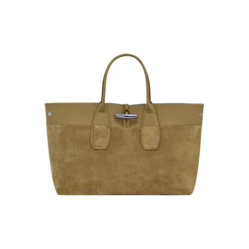 LONGCHAMP Roseau Коровья кожа с разделенным бархатом крупнозернистая текстура крупная сумка сумка на одно плечо экстра-большая женская коричневый