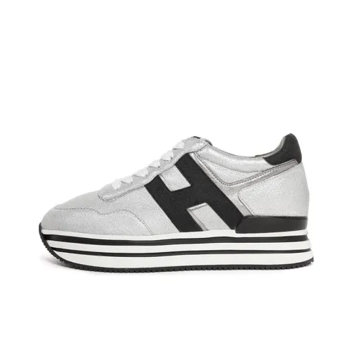 HOGAN Midi H483 Низкий Топ Обувь на Платформе Женская Серебряный Черный