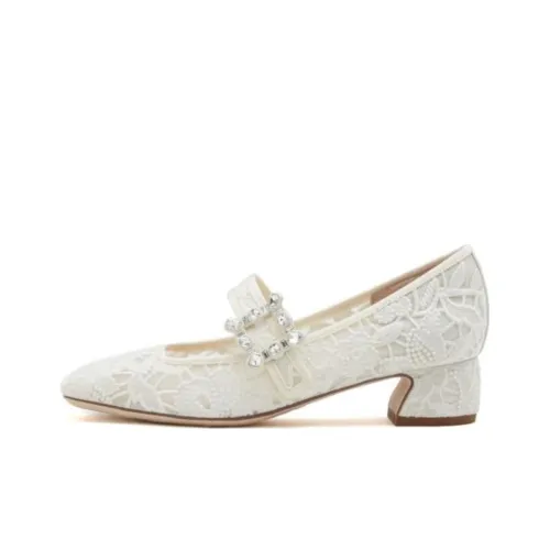 Staccato BURANO Кружево Обувь Грубый каблук Туфли Мэри Джейн 4CM Женские Бежевый