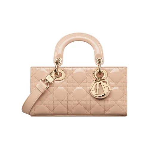 DIOR LADY D Радость Лакированная кожа Коровья кожа Сумка Lady Dior Сумка через плечо Сумка Маленькая Женская Песочно-розовая