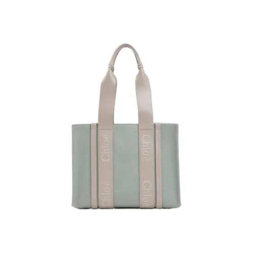 Chloe Телячья кожа и лен Тоут Сумка Сумка для покупок Сумка среднего размера Женская Зеленая