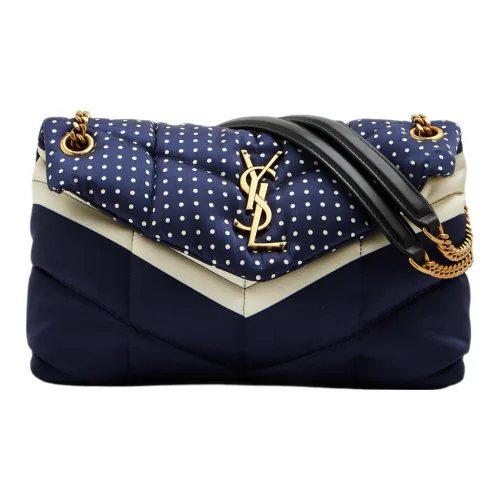 SAINT LAURENT LOULOU Сатин Ткань Кожа Сумка через плечо Сумка на плечо Маленькая Женская Синяя
