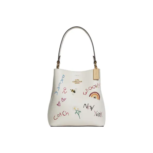 COACH Diary Вышивка Коллаборация Town Кожа Ведрообразная Сумка Сумка через плечо Маленькая Женская Белая