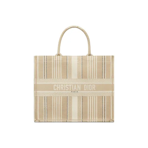 DIOR Ткань Тоут Сумка Сумка для покупок Сумка через плечо Сумка Большая Женская Бежевая