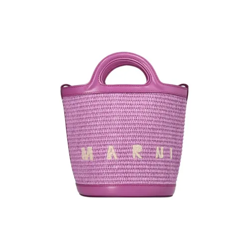 MARNI TROPICALIA Рафия Волокно Хлопок Телячья кожа Ведрообразная сумка Сумка через плечо Сумка через плечо Мини Женская Фиолетовая