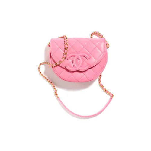 CHANEL Рельефная Телячья Кожа Сумка-полумесяц Сумка с клапаном Седельная Сумка Сумка через плечо Мини Женская Светло-розовая