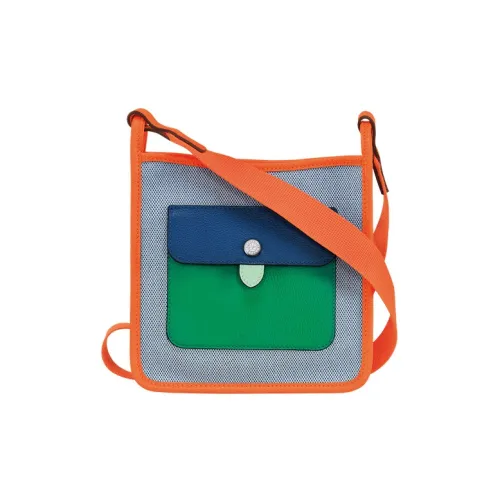 LONGCHAMP Le Foulonné Холст и Кожа Сумка через плечо Маленькая Женская Синяя и Оранжевая