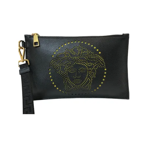 VERSACE Личий зернистый текстурная кожа клатч маленький мужской черный