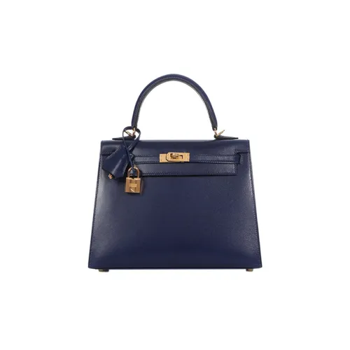 HERMES Kelly Коробка Телячья кожа Сумка Kelly Сумка Сумка через плечо Женская BLEU Saphir Сапфир Синий