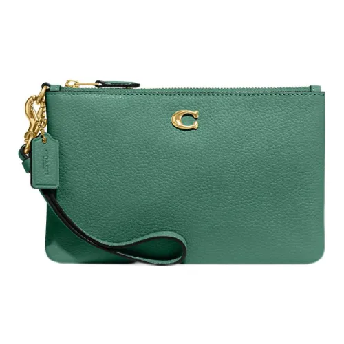 COACH Wristlet Галечная кожа Запястье Сумка Клатч Маленький Женский Зеленый
