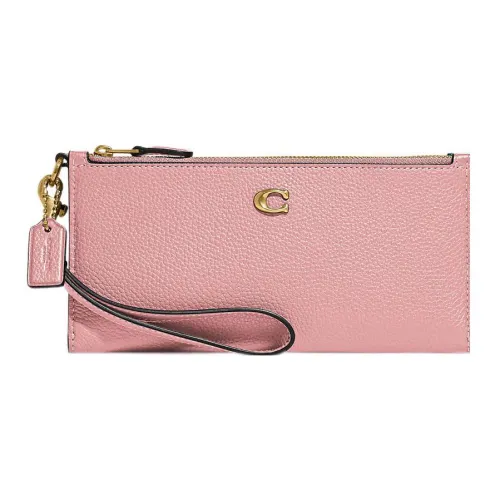 COACH Double Zip Wallet из кожа с гравировкой держатель для карт кошелек женский розовый