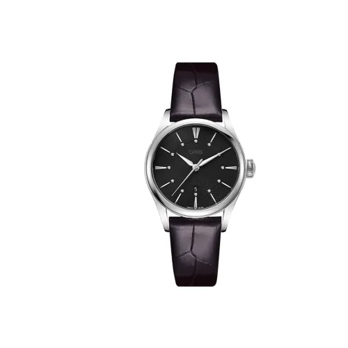 Oris Автоматический Механический Механизм Женские Часы 33 мм Черный Циферблат Нержавеющая Сталь Корпус Кожаный Ремешок 561,7724.4053S