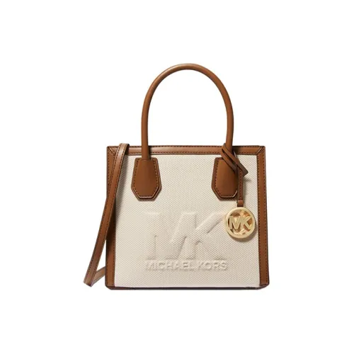 MICHAEL KORS Mercer Хлопок Canvas Сумка через плечо Сумка через плечо Сумка среднего размера Женская Белая и Коричневая