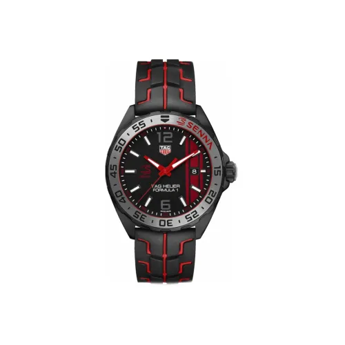 TAG HEUER Кварцевый механизм Мужские часы Часы 43 мм Черный циферблат Корпус из нержавеющей стали Резиновый ремешок