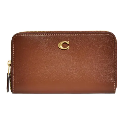 COACH Zip Around Телячья кожа Кошелек Средний Женские Темно-коричневый