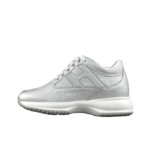 HOGAN Interactive Version Низкий Топ Спортивная Повседневная Обувь Женская Серебряная