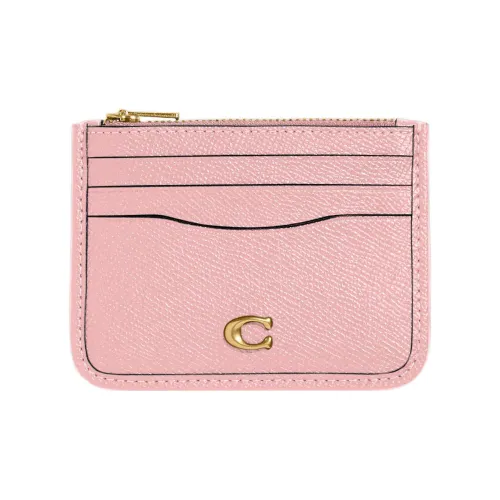 COACH Карточный чехол Крестовая текстура Кожа Держатель для карт Мини Женский Розовый