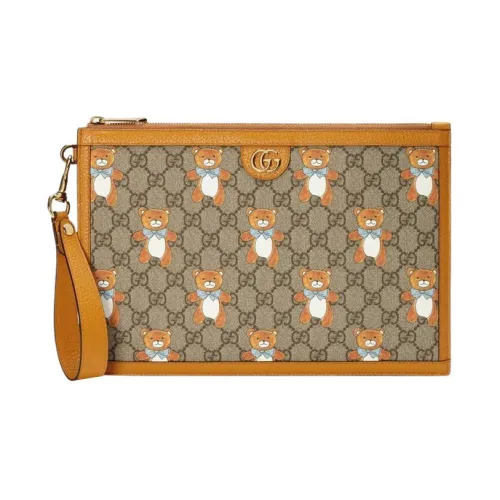 GUCCI KAI Коллаборация Холст и Кожа Клатч Унисекс Эбеновое дерево Коричневый