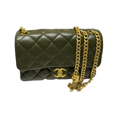 CHANEL 22K Осенний и Зимний Овчина Flap Bag Сумка через плечо Маленькая Женская Оливково-зеленая