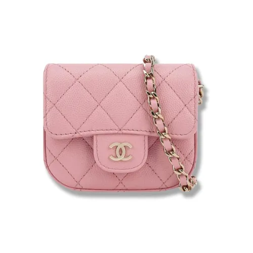 CHANEL С рельефом Блестящий Телячья кожа Чехол для наушников Вечерний кошелек Кошелек для монет Мини Женский Розовый