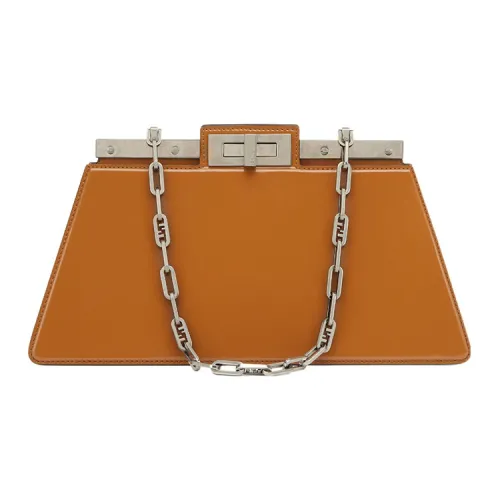 FENDI PeekabooCut Телячья кожа Ручная Сумка на плечо Женская Коричневая