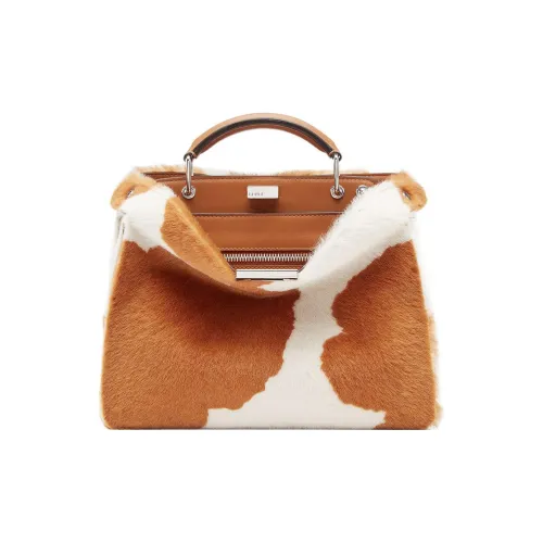 FENDI Peekaboo ISeeU Овечья шерсть Кожа Сумка через плечо Сумка Мини Мужская Коричневый белый