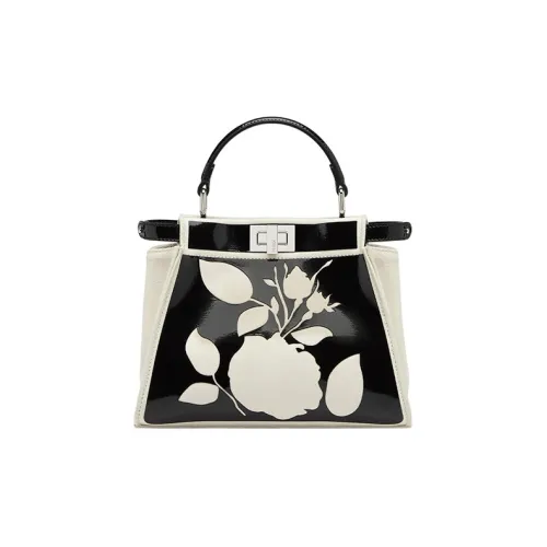 FENDI Peekaboo Лакированная кожа с цветным холстом сумка через плечо мини-сумка женская черный белый