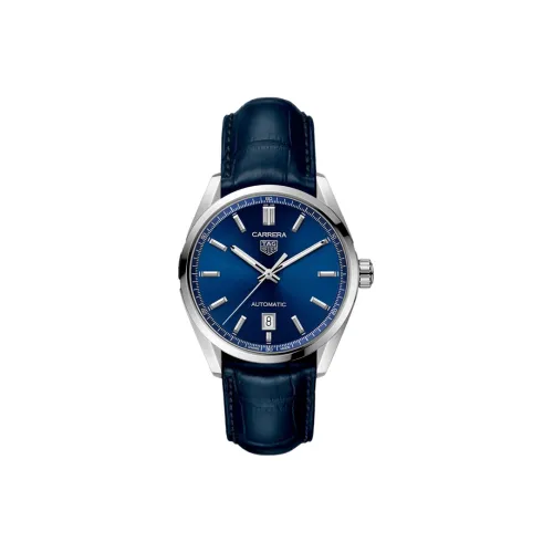 TAG HEUER Автоматический Механический Механизм Мужские Часы Часы Синий Циферблат Нержавеющая Сталь Корпус Кожаный Ремешок