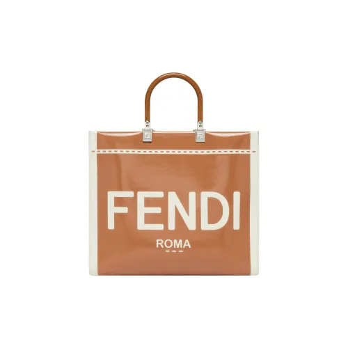 FENDI Sunshine Лакированная кожа Коровья кожа Тоут Сумка Сумка для покупок Сумка Средний Женские Коричневый