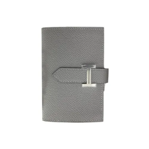 HERMES Bearn Epsom Телячья кожа Короткий кошелек Мини Женский 8F Gris Etain Оловянно-серый
