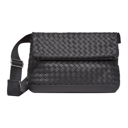 Bottega Veneta Сумка через плечо из коровьей кожи с тканью большая мужская черная