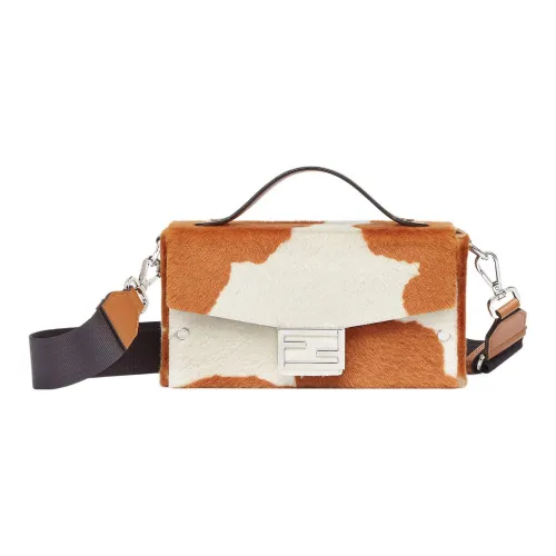 FENDI Baguette Овечья шерсть Кожа с Телячья кожа Сумка через плечо Сумка Мужская Коричневый белый