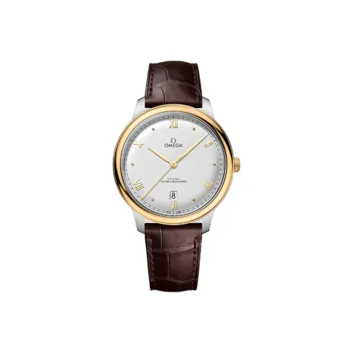 OMEGA Elegant Saucer Series Автоматический Механический Часы Мужские 40 мм Серебристый Циферблат Натуральная Кожа Ремешок