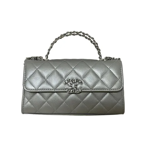 CHANEL 23P SS Sheepskin Flap Bag Single Shoulder Handbag Crossbody Bag Large Women's Silver Gray CHANEL 23P SS Овчина Сумка с клапаном Одно плечо Ручная сумка Сумка через плечо Большая Женская Серебряный Серый